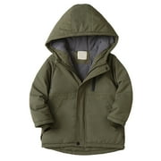 Kids Boys Girls Winter Thicken Coat Solid Color Hooded Jacket Toddler Windproof Thick Warm Outwear Versatile Dailywear, Army Green, 11-12 Years